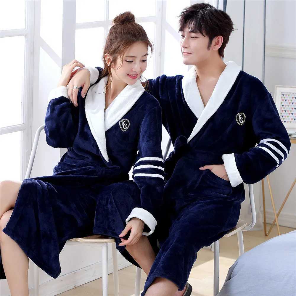 Thickened Coral Fleece Couple Sleepwear Kimono Bathrobe Gown Winter Flannel Robe Nightwear Loose Warm Home Dress Loungewear 3XL C251104