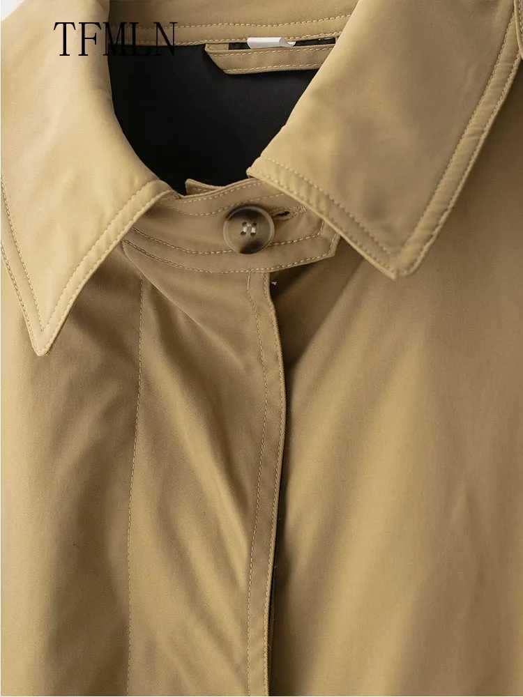 2025 Autumn Women Causal Jackets With Belt Fashion Turn Down Collar Single Breasted Loose Coats Vintage Solid Chic Streetwear J251103