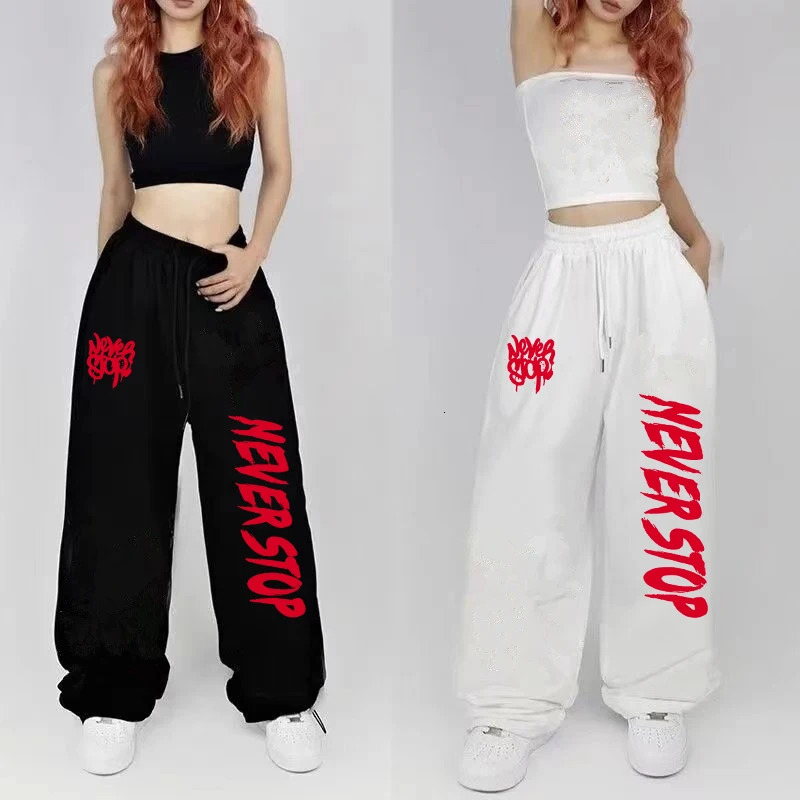 Black White Drawstring n Sweatpants Street Dance Hiphop Sports for Women Summer Allmatch Long Pants Woman Z260314