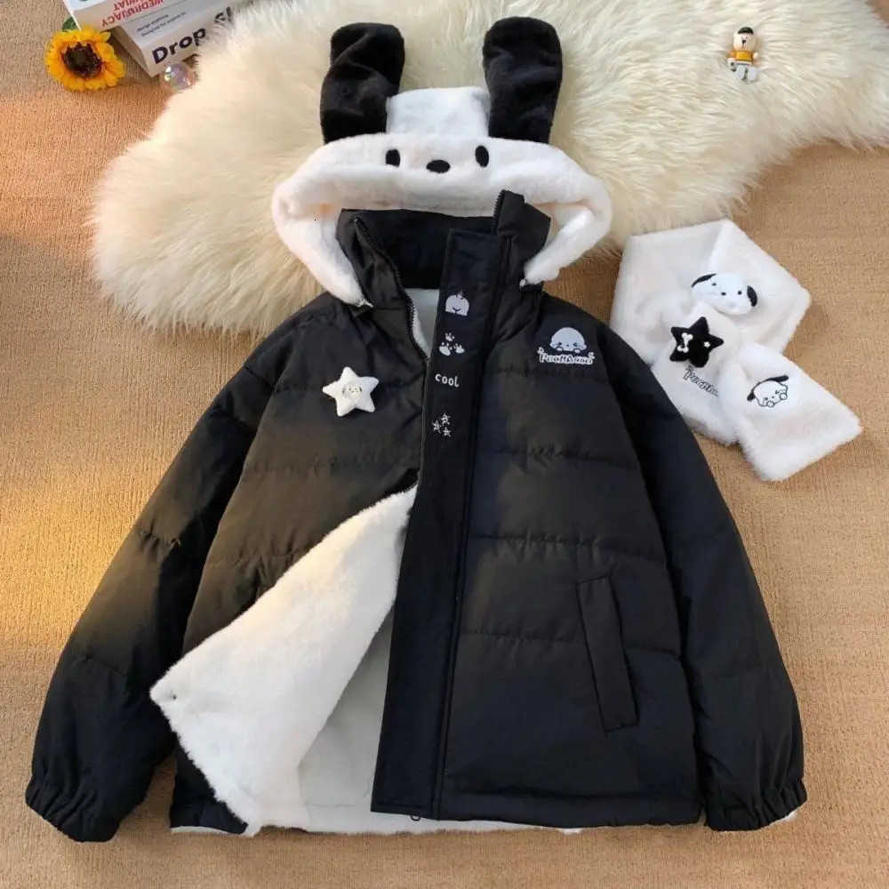 Sanrio Sanrios Hello Kitty Reversible Winter Women Down Jacket Cinnamoroll Thicken Coat Anime Kawaii Girls Warm Cotton Clothes Tops H251104