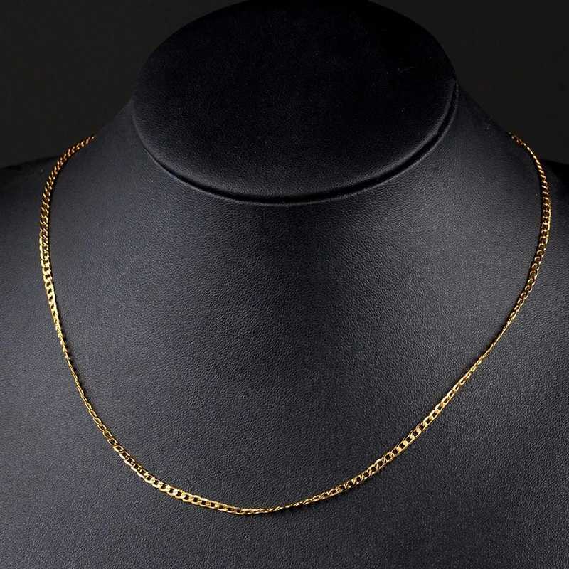 ALIZERO 925 Sterling Silver 16/18/20/22/24/26/28/30 Inch 18K Gold 2mm Sideways Chain Necklace For Women Man Wedding JewelryXJ251104