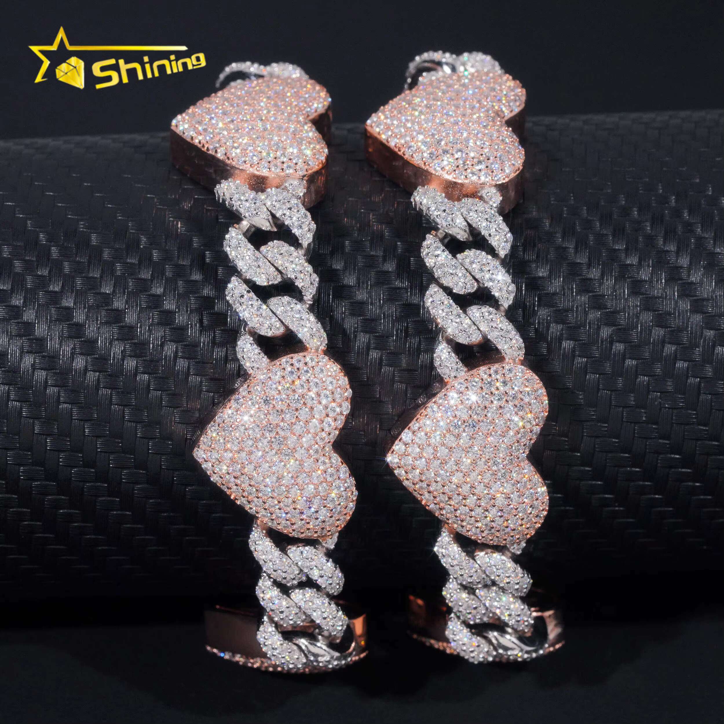 Hot Sale Design Heart 925 Sterling Silver Pass Diamond Tester Moissanite Heart Cuban Bracelet HipHop Jewelry Dropshipping