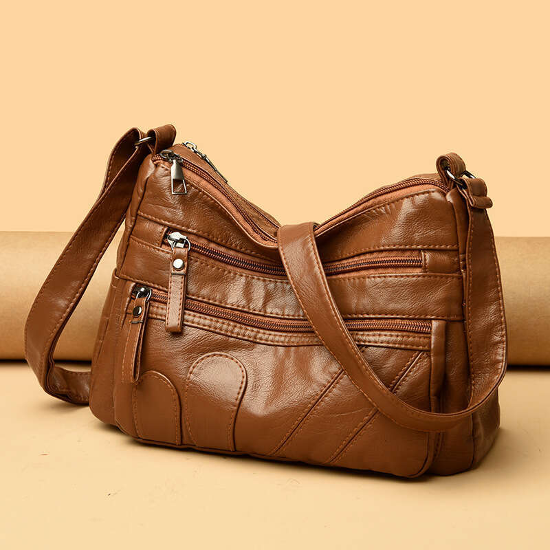 Women's middle-aged mother shoulder diagonally fashionable multi-layer soft leather women's bag wholesale 2025 new style temperament chic el