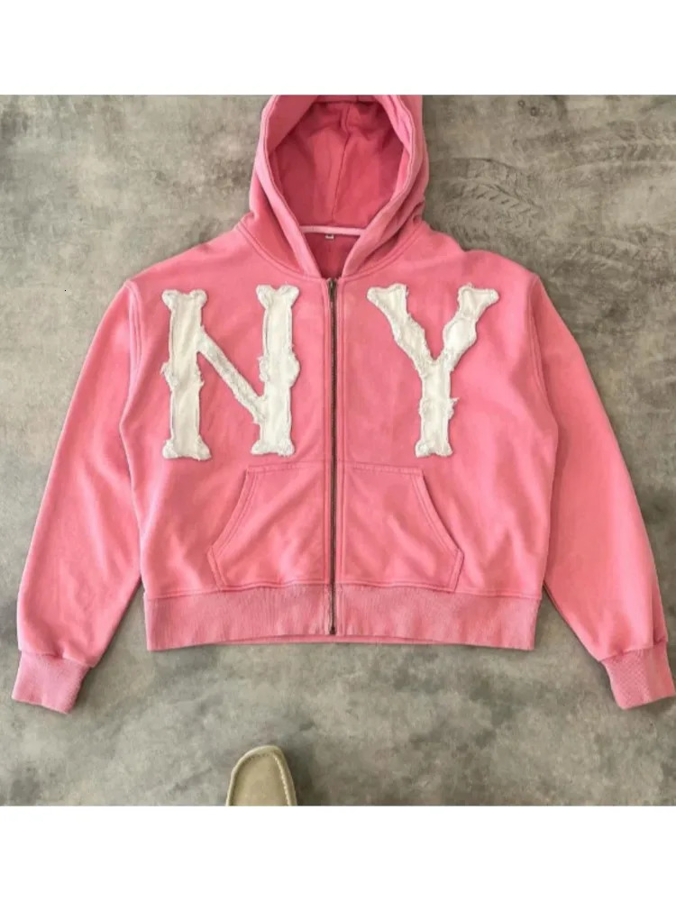 Oversized Sweatshirt Women Y2k American High Street Trend Jacket Men Letter Embroidered Zipper Hoodie Harajuku Fashion Retro Top 250403