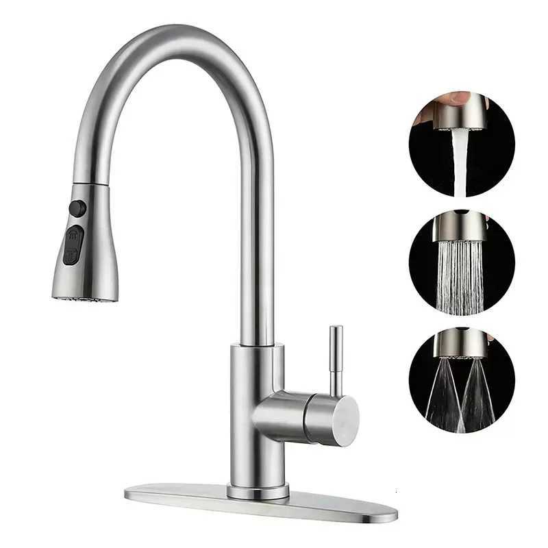 304 Stainless Steel Kitchen Faucet with Hot and Cold Water Mixer Retractable Pl-Out Design for Washing Basin and Sink Y251104