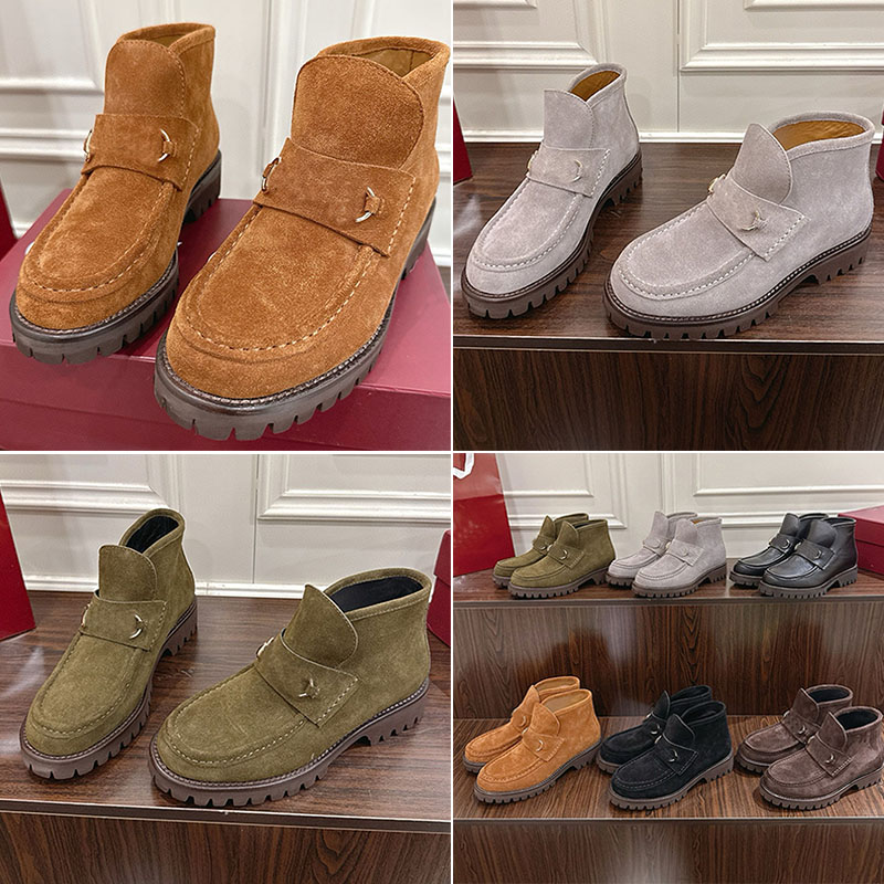 Designer Lady Horsebit Ankle Boots Classic Metal Saddle Buckle Winter Fashion Leather Suede Short Boots Top Quality Boots Lefu Shoe Rubber Sole