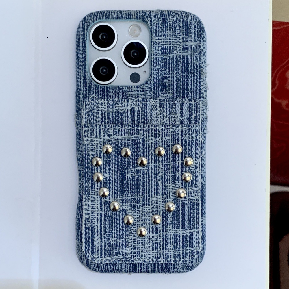 Rivet Heart Solid Color Card Holder Phone Case Compatible with iPhone 17/16/15 Pro Max iPhone 14/13 Pro Niche