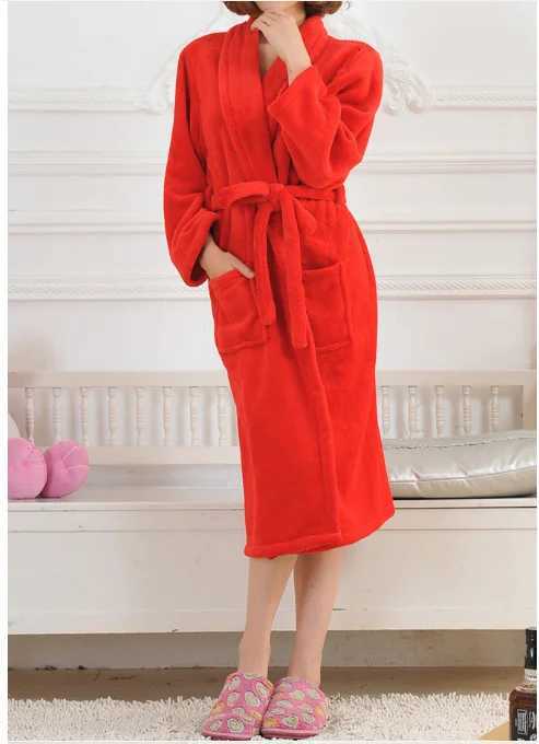 Lovers Winter Flannel Kimono Bathrobe Gown Thick Warm Sleepwear Man And Women Long Sleeve Robe Lounge Coral Fleece Home Wear C251104