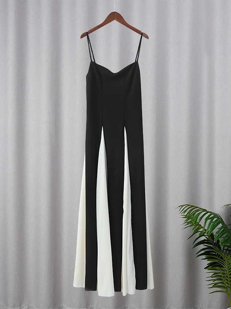 Elegant Black White Dress Color Clash Women Halter Backless Dresses Slveless High Waist Floor Length Dresses Party Gowns X250403