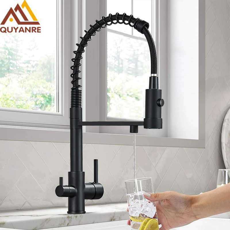 Black Filtered Kitchen Water Filter Kitchen Faucets Dual Spout Filter Faucet Mixer Water ification Water Crane For Kitchen Y251104