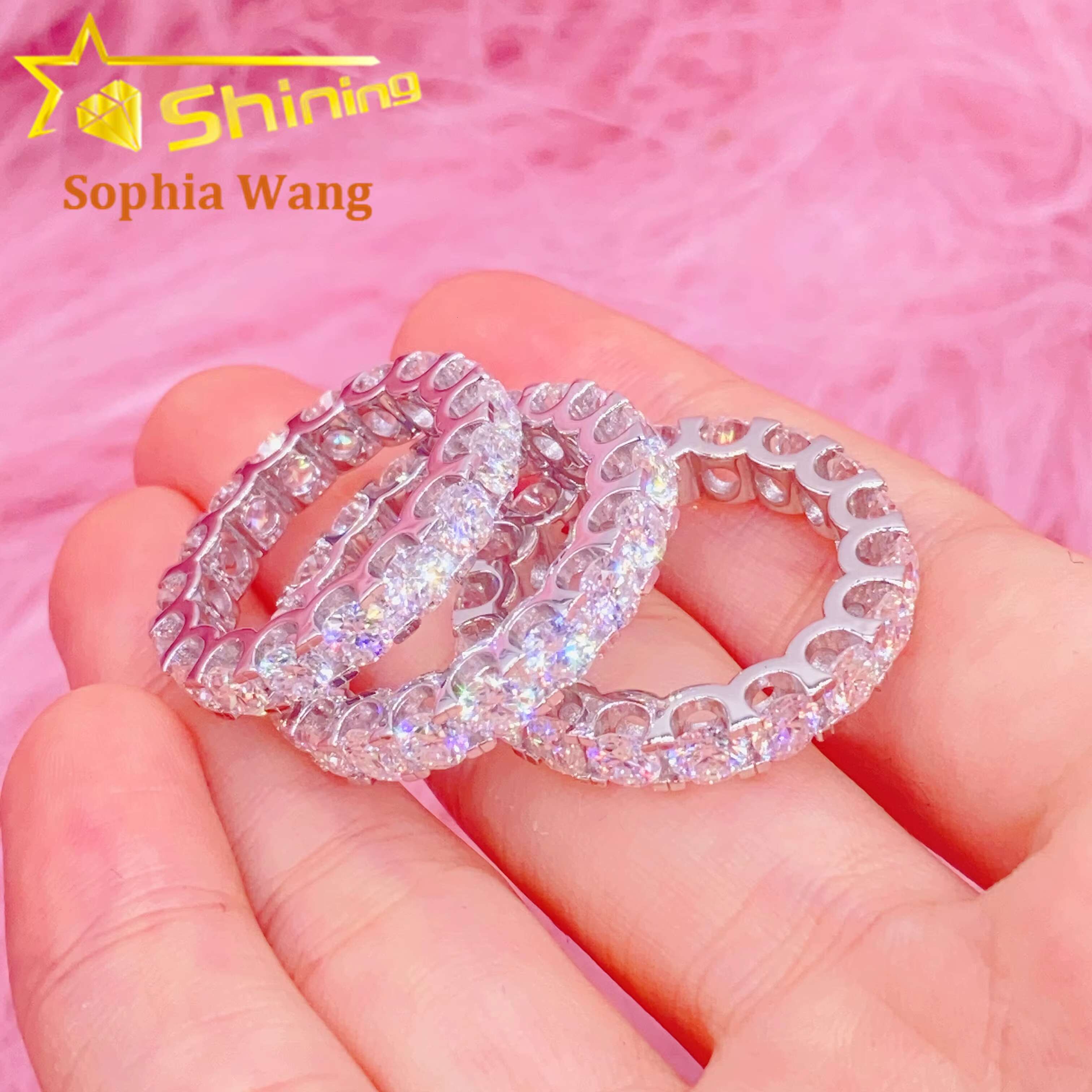 S925 Sterling Silver Luxury Diamond Rings Women Custom Tennis Ring Vvs Moissanite Diamond Engagement Ring for Women