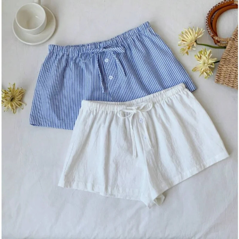 Elegant beach party club shorts fashionable womens striped 2025 summer brushed pocket casual loose wide leg pants 250401