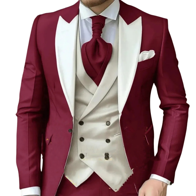 One Button Burgundy Wedding Tuxedos 3 Pieces Slim Fit Groom Wear Jacket Pants Vest Classic Men Prom Party Blazer Suit Custom Made