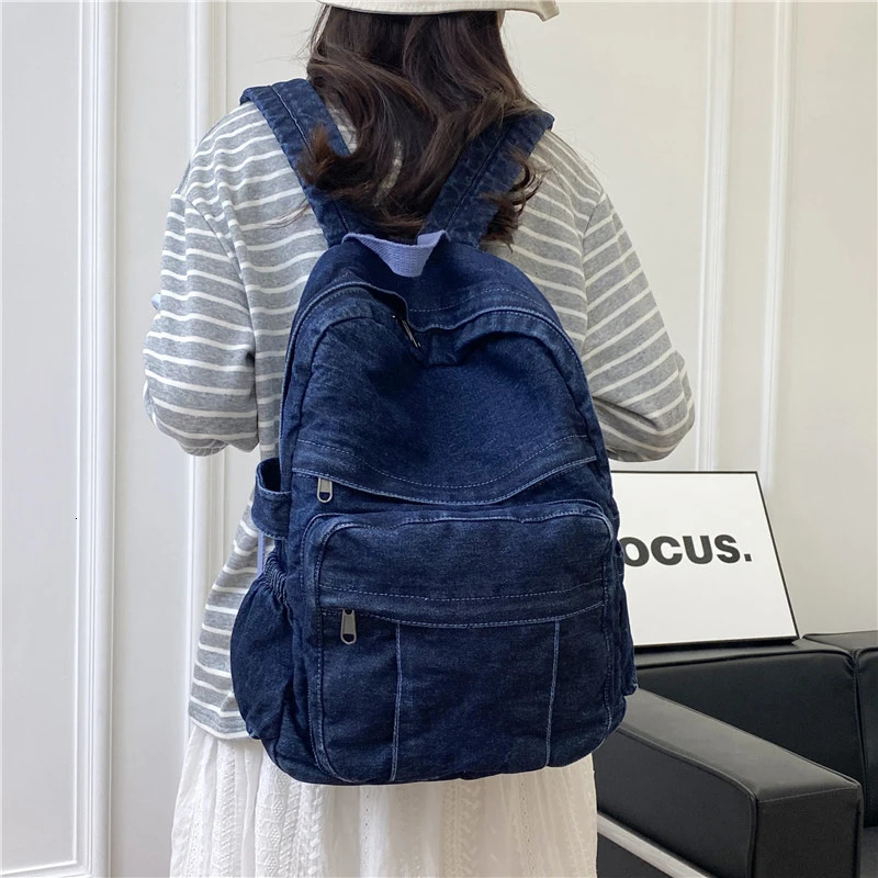 Denim Vintage Backpack Women Shoulder Bag Large Capacity Jeans School Female Daily Simple Laptop y251104