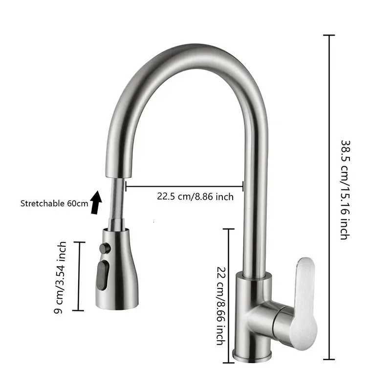 Hot Cold Taps Kitchen Faucets 304 stainless steel Pl Out Kitchen Sink Water Tap Deck Mounted Mixer Stream Sprayer Y251104