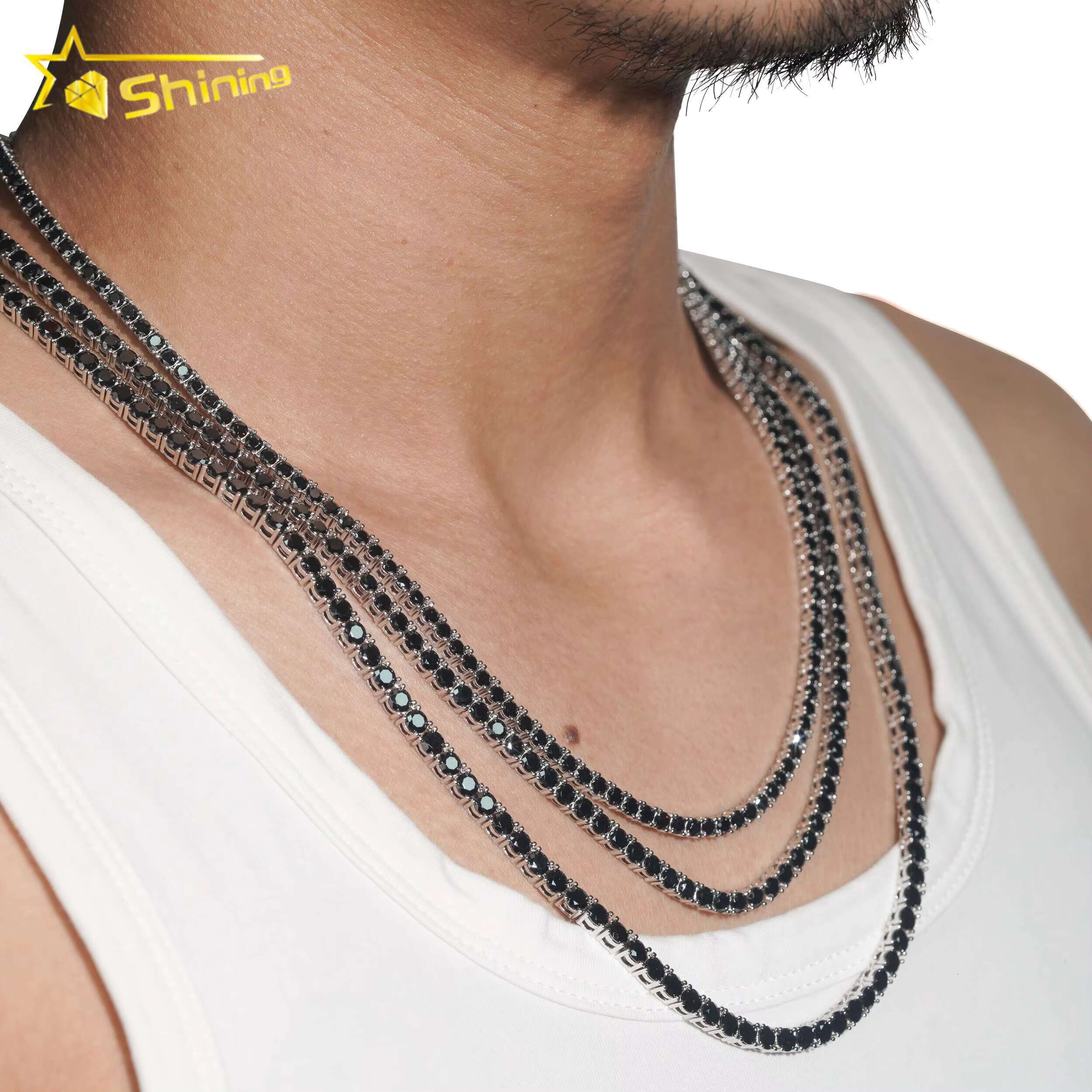 Hot Sale Black Moissanite 925 Sterling Silver Pass Diamond Tester GRA Certified Tennis Chain Ready to Ship