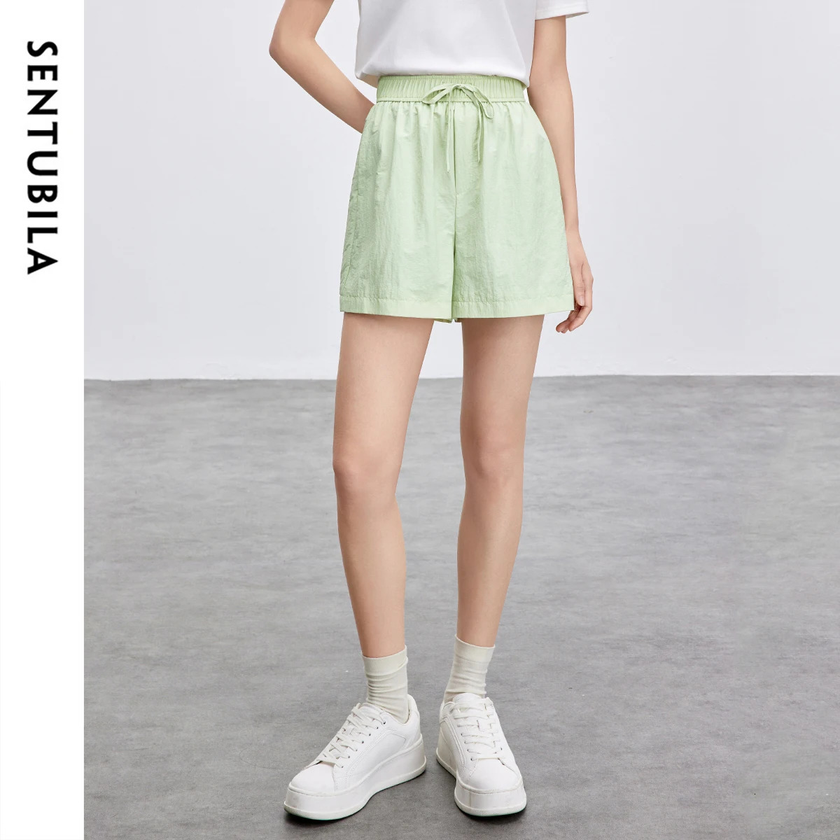 SENTUBILA solid color womens shorts for spring and summer 2025 casual brushed waist straight through clothing 151K87925 250401