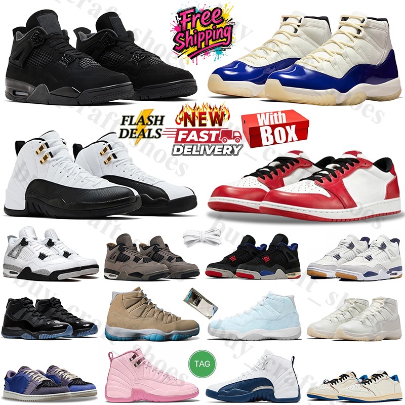 4s 11s 12s 1s Free Shipping With Box Mens Basketball shoes Black Cat White Cement Gamma Pearl Taxi French Blue OG Chicago Voodoo Alternate Men Women Outdoor Sport Shoes