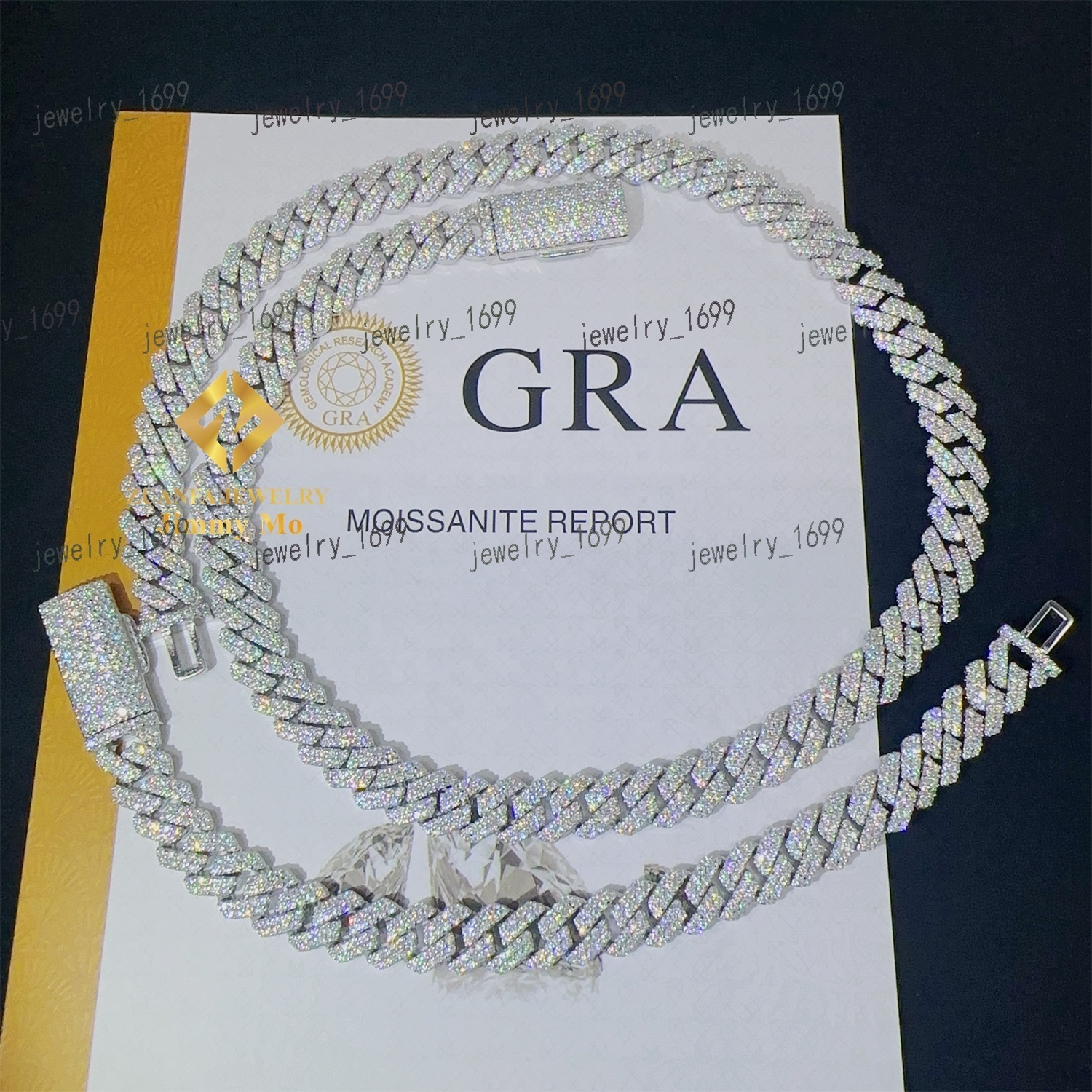 Hot Selling Pass Diamond Tester 10mm Two Rows Pass Diamond Tester Iced Out Hip Hop VVS1 Moissanite Cuban Link Chain Necklace
