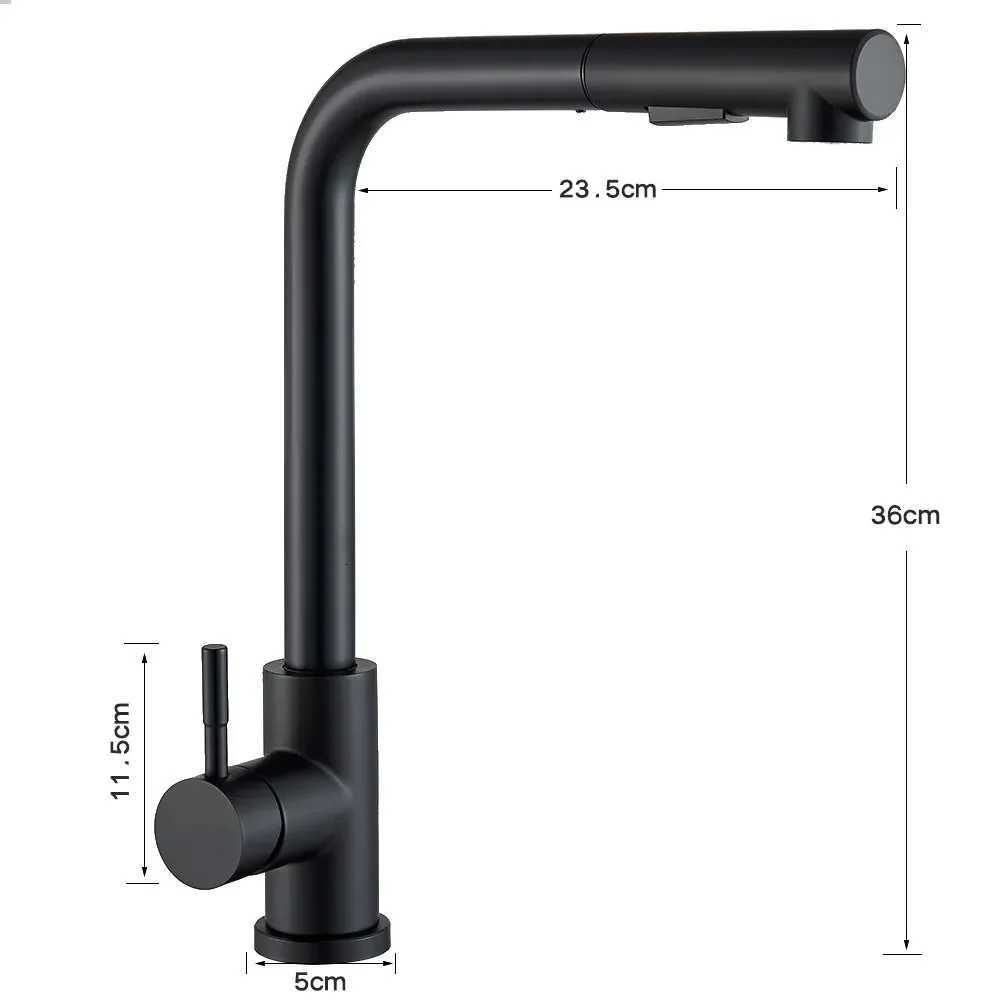 Upgraded Black grey Pl-Out Telescopic Rotary Kitchen Faucet Stainless Steel Hot Cold Dual Mode Easy Install Water Outlet Y251104