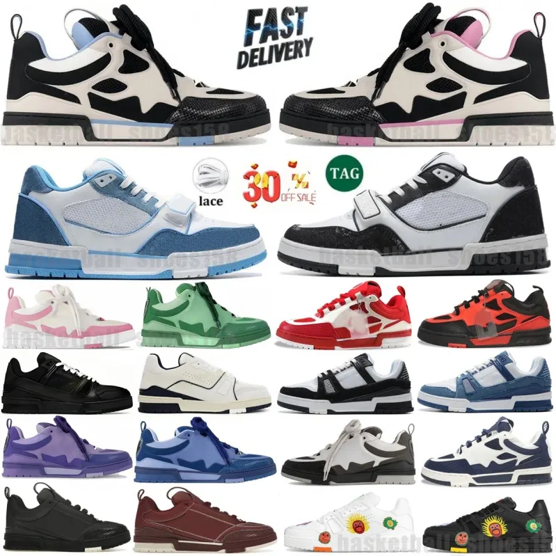 designer sneakers shoes women men virgil skate trainer dress shoes embossed skates flower calfskin leather denim luxury letter dermis low platform trainers aa