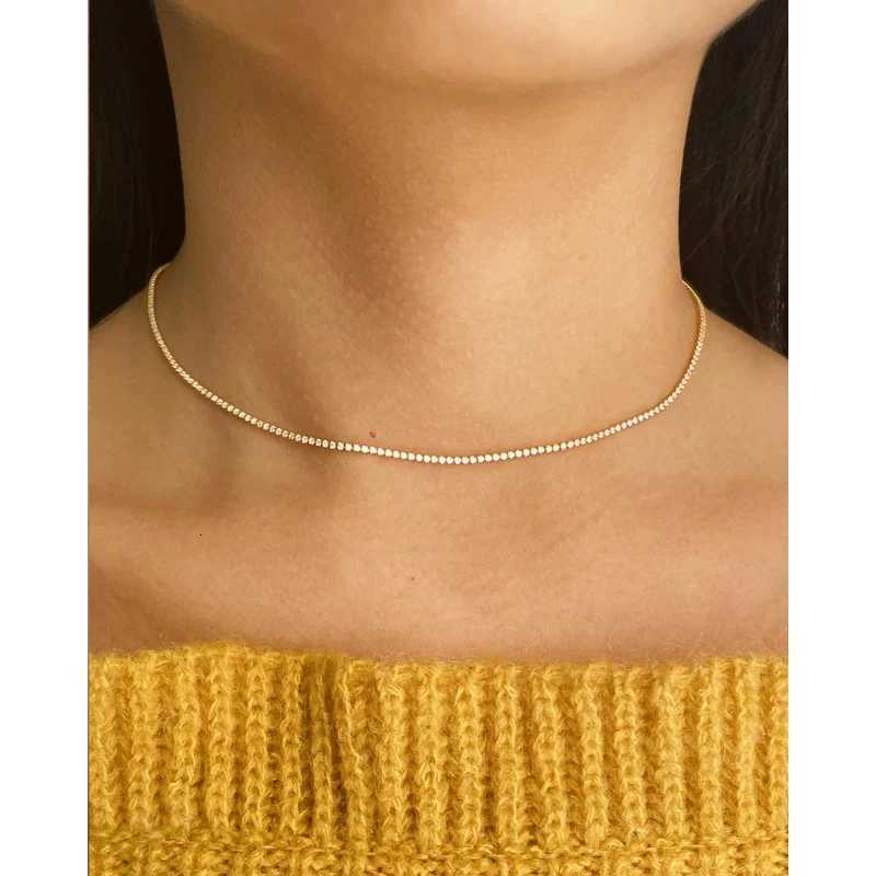 PerisBox 1mm Cubic Zirconia Chain Necklace Dainty Super Thin Tennis Choker Necklaces Jewelry for Women Donna Collane HotXJ251104