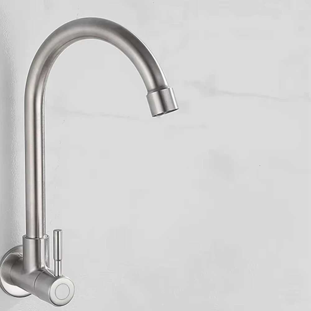 Kitchen Faucet Stainless Steel Wall Mounted Single Cold Water Faucet Lower Curve Faucet Wall Sink Water Tap Premium Quality Y251104