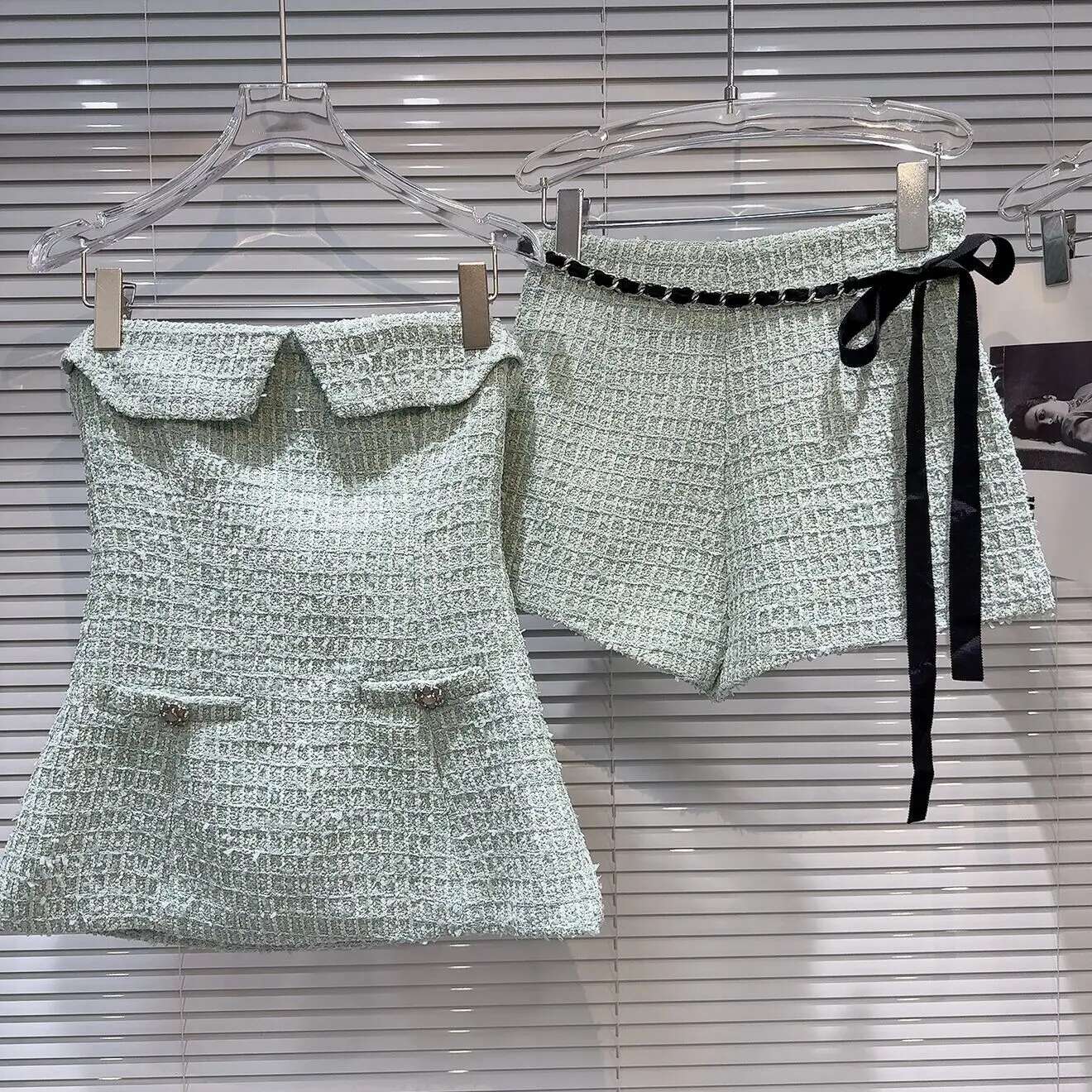 PREPOMP 2025 Spring New Arrival Sleeveless Strapless Tank Top Vest Bandage Shorts Two Piece Set Women Outfits Gt364