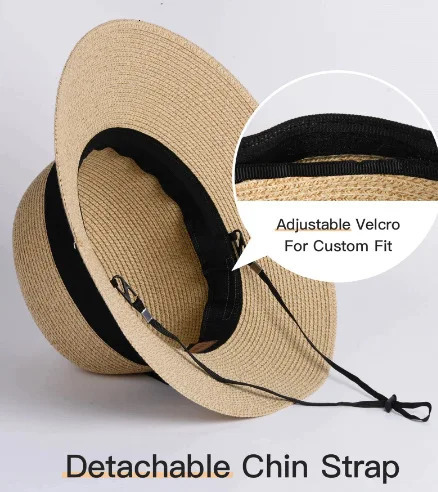 Womens Summer Bowknot Ribbon Straw Hat Wide Brim Sunscreen UV Protect Panama Bonnet Adjustable Foldable Beach Sun Visors Girl 250326
