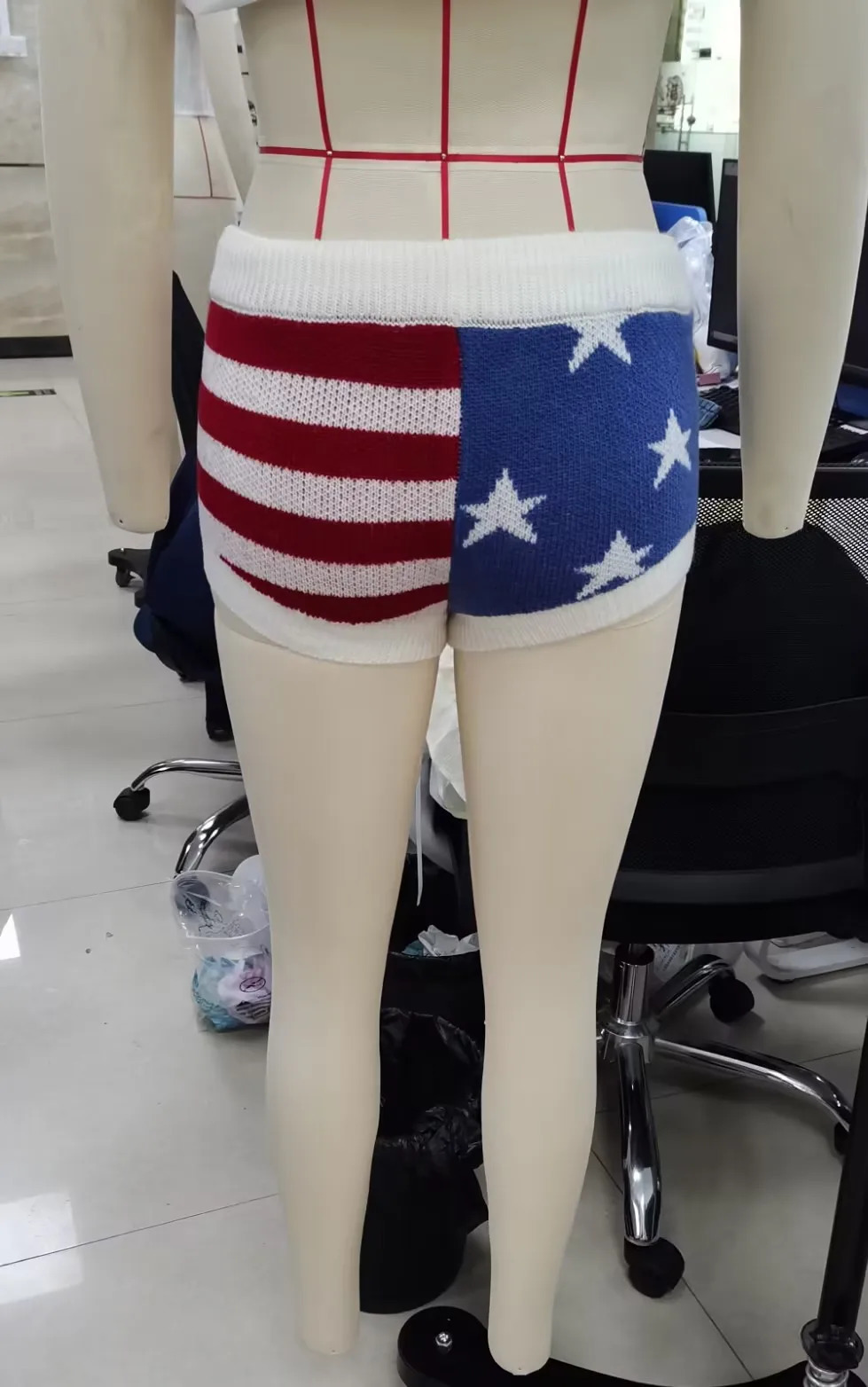 July 4th Womens Knitted Shorts Summer Low Waist Star and Stripe Printed Brushed Stretch 250401