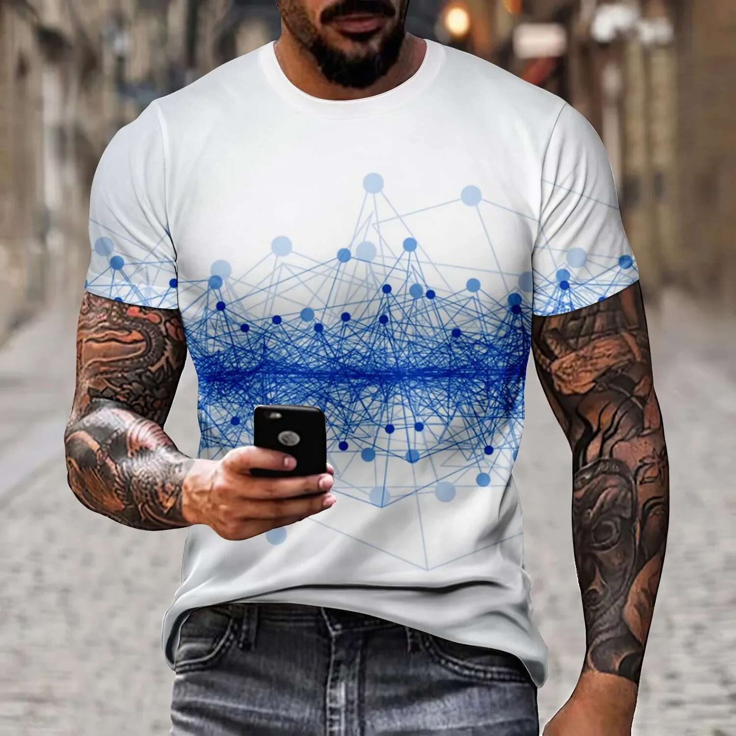 Men's artistic color entertainment game controller pattern e splicing T-shirt 3D printed casual short sleeved fashionable top
