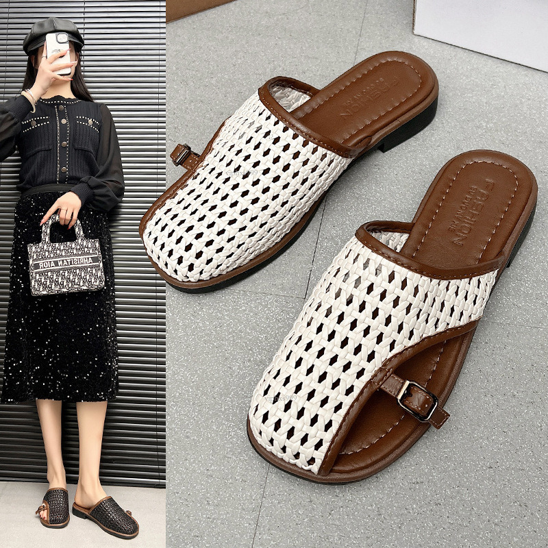 New Designer Sandals With Free Shipping Fashionable Hollow Toe Half Slippers For Women In Spring And Summer Roman Style Woven Hole Shoes Low Heel Vers