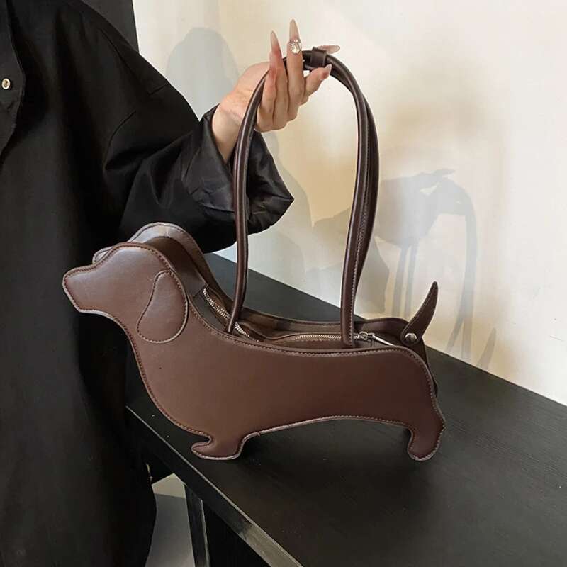 INS Three-Dimensional Dahund Shoulder PU Leather Retro Korean Design Underarm Purse And Handbag Designer Bag