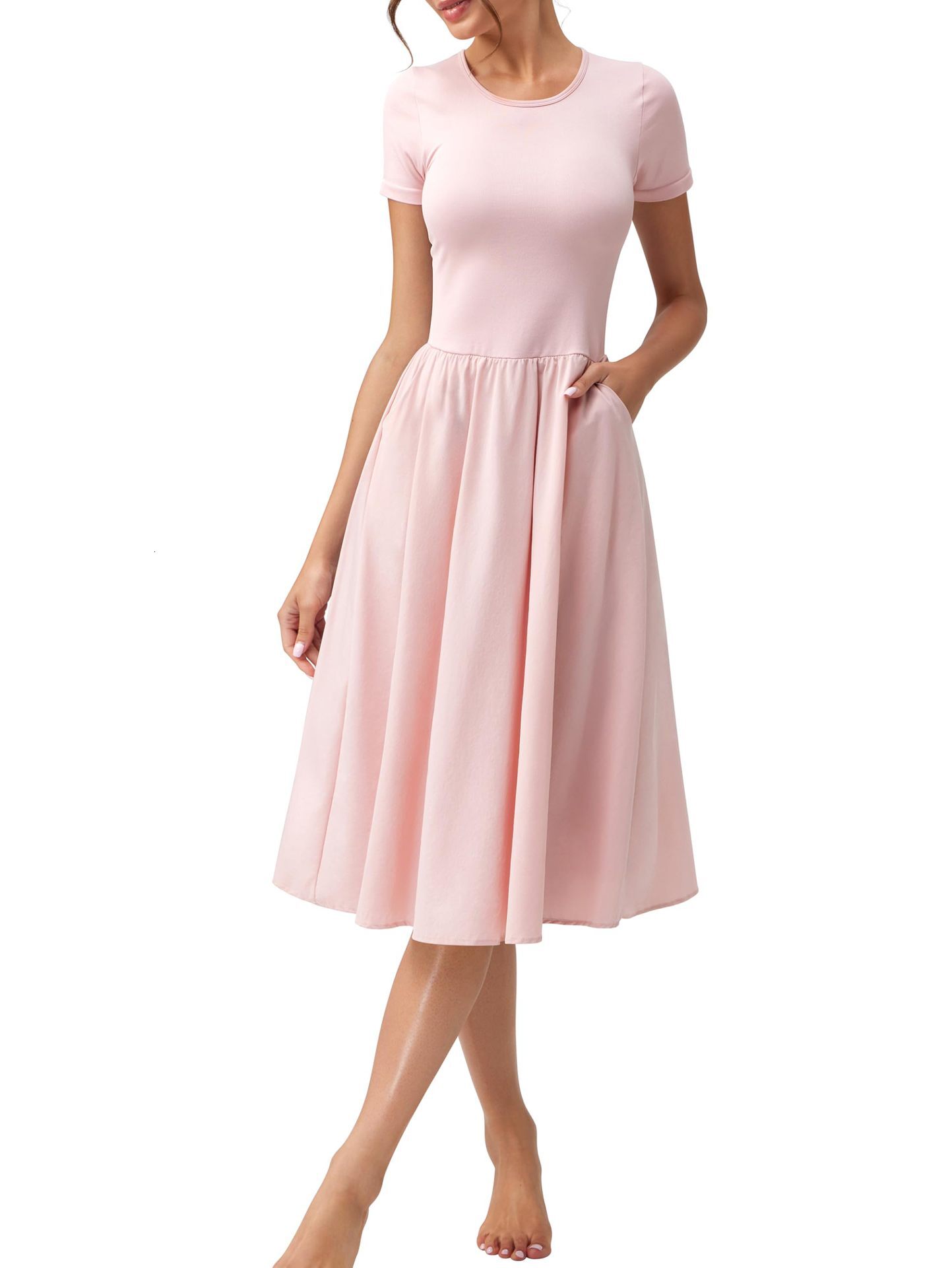 2025 New Summer Womens Fashion Casual Commuter Round Neck Short Sleeve Long Dress Launched