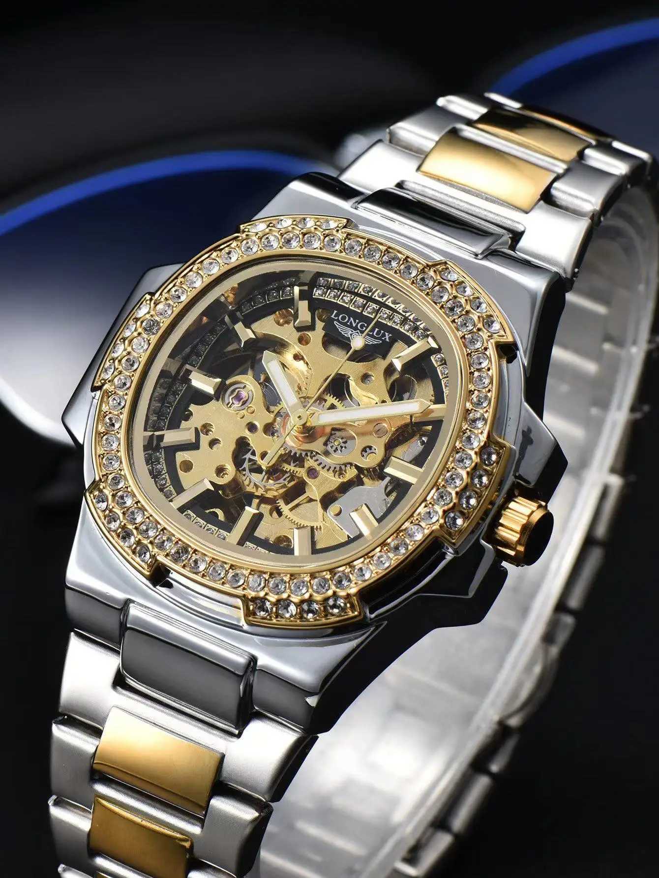 Men automatic watch luxury mechanical watches stainless steel skeleton waterproof diamond luminous mens watch Boyfriends GiftT251104