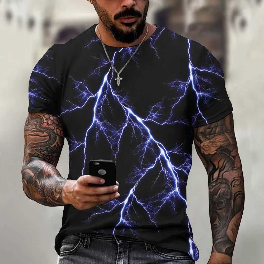 Lightning Graphic Mens T-shirt Short Sleeve 3D Printed Street Style Mens T-shirt 5XL Large O-neck Casual Fashion Summer Top W250403