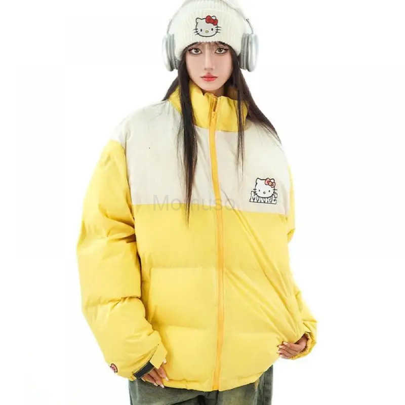 Sanrio Hello Kittys Women Down Jacket Sanrios Girls Winter Thickened Hooded Coat Cute Student Embroidery Tops Loose Warm Cotton Clothes H251104