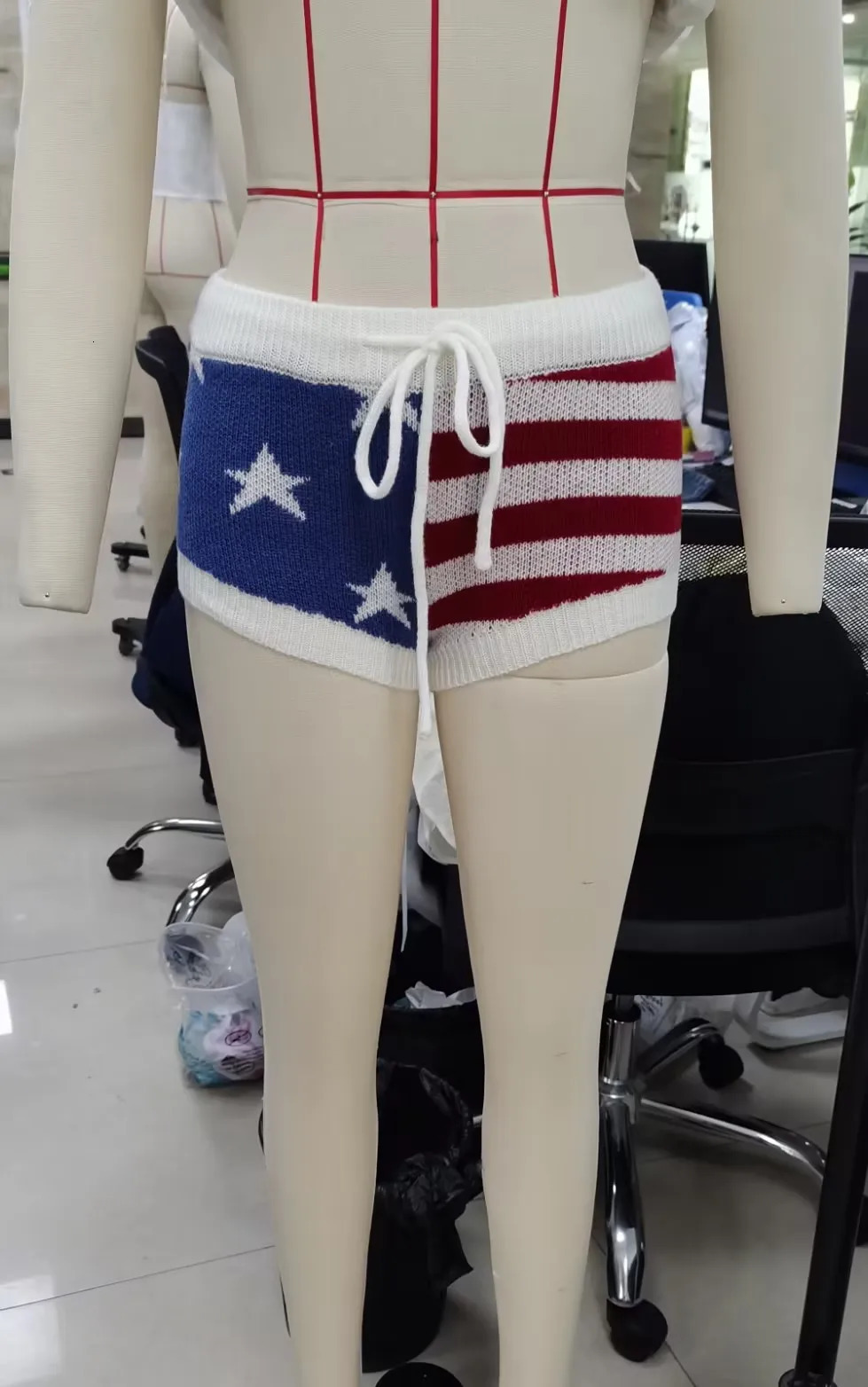 July 4th Womens Knitted Shorts Summer Low Waist Star and Stripe Printed Brushed Stretch 250401