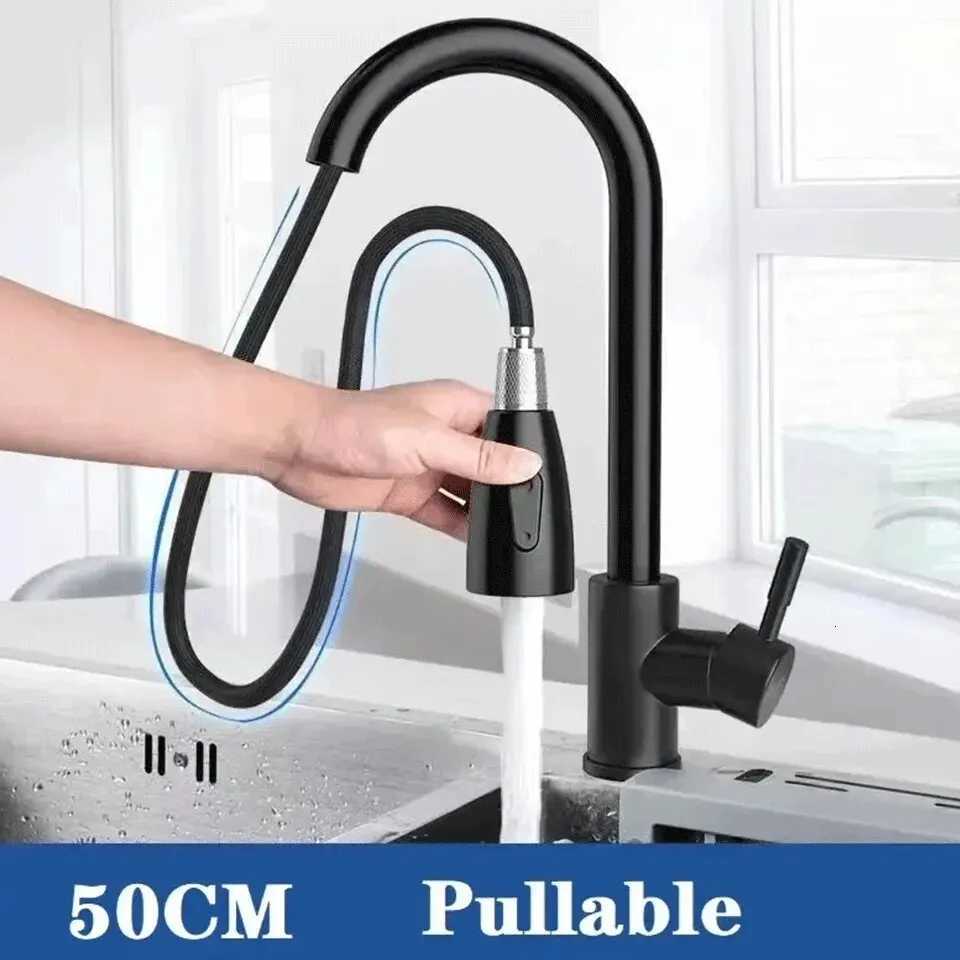 Stainless Steel Lead- Environmentally Friendly Kitchen Cposite Pl-Out Faucet Black With Second Ll Water Outlet Y251104