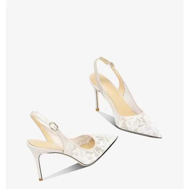 Brand Designer White Women Wedding Pumps Mesh Embroidered Flowers Back Strap Sexy Slingback High Heel Dress Shoes for Ladies W251104