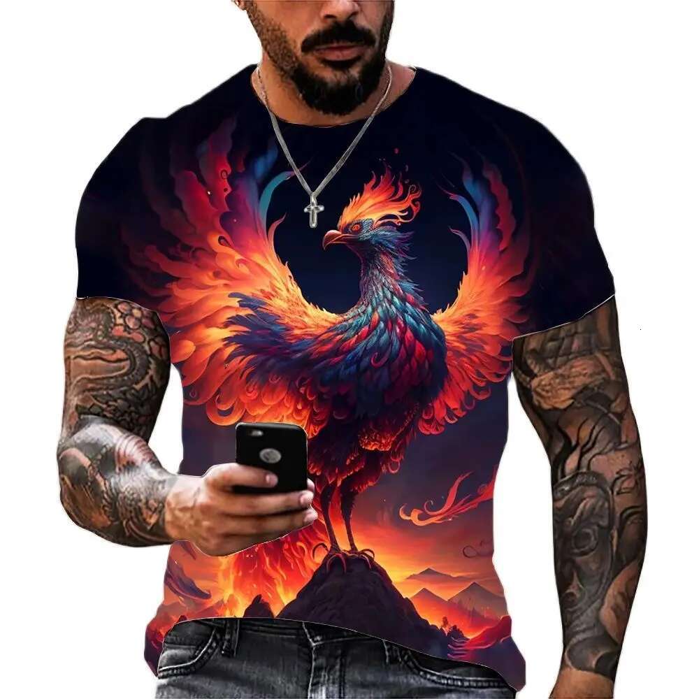 Anime Cartoon Phoenix 3D Print Gorgeous Cool Men And Women Summer Avant-Garde Personality Round Neck Short Sleeve Casual T-shirt