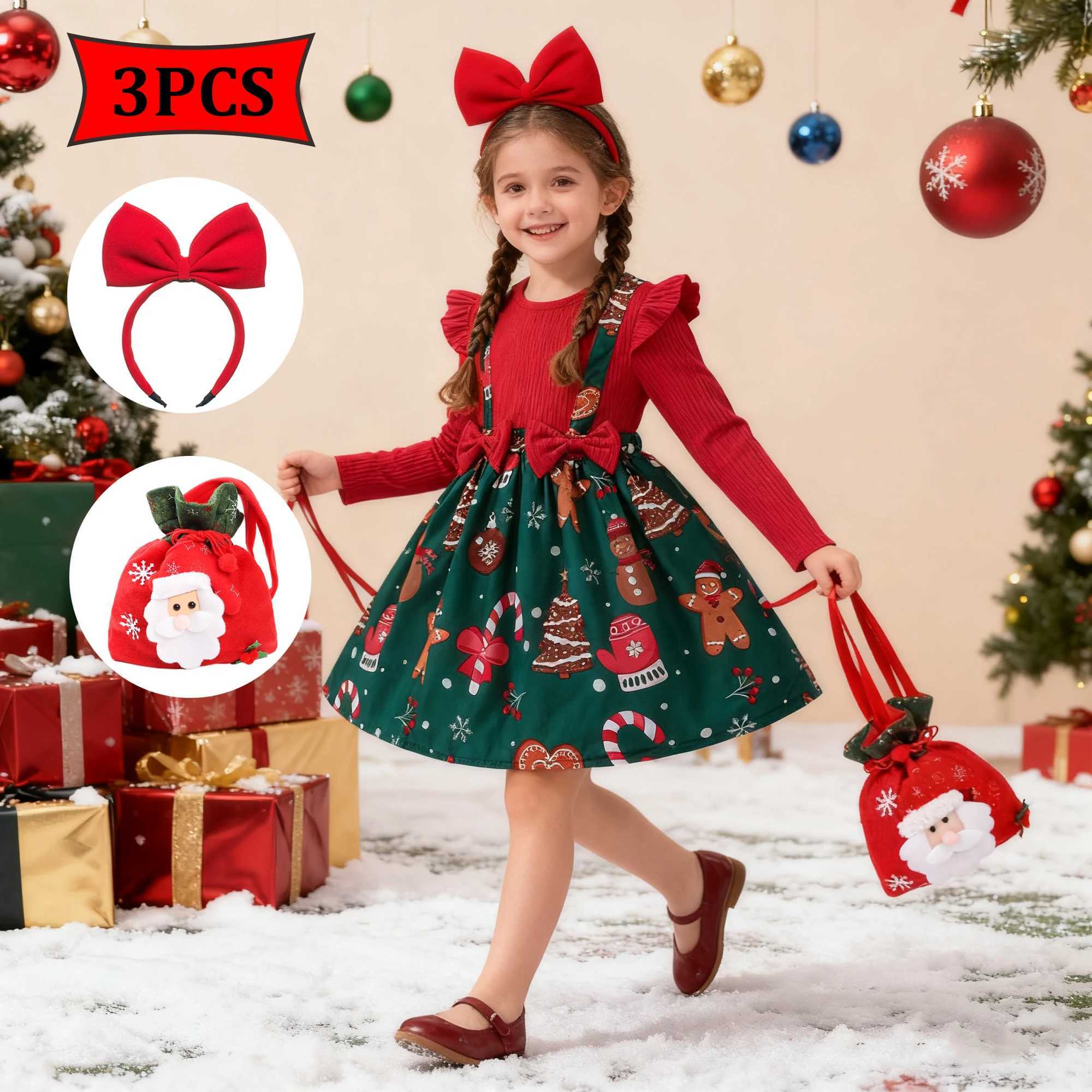 2026 New Year Dress For Baby Girls Autumn Long Sleeve Princess Dress Kids Red Patchwork Xmas Gift Deer Print Christmas Dresses C251104