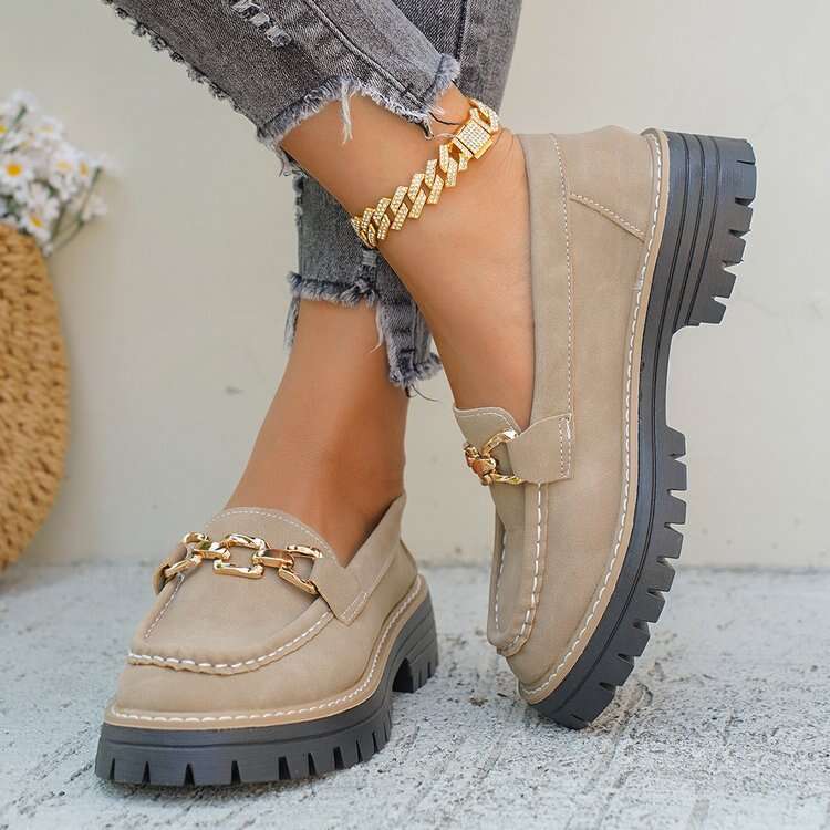 Women's 2025 New Autumn Large Size Designer Shoe British Style Suede Loafers with Heels and Thick Soles Comfortable Casual Shoes