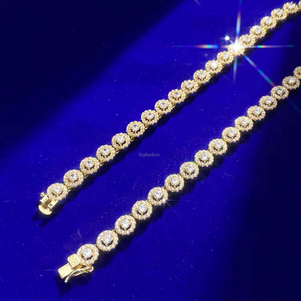 7MM Sier 10k Solid Gold Plated Dia Round Brilliant Cut VVS 1 Moissanite Zircon Tennis Chain Necklace