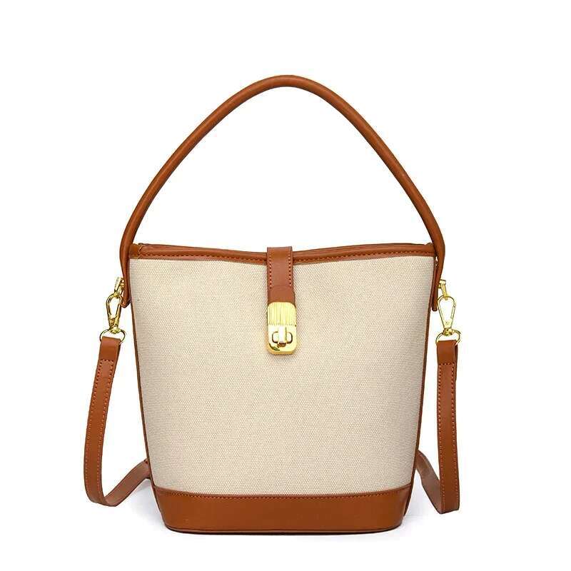 Light PU Zipper Buckle Bucket Shoulder Bag Fashion Casual Large Capacity Handbag 2025 Hot Sale New Youth Bags For Women