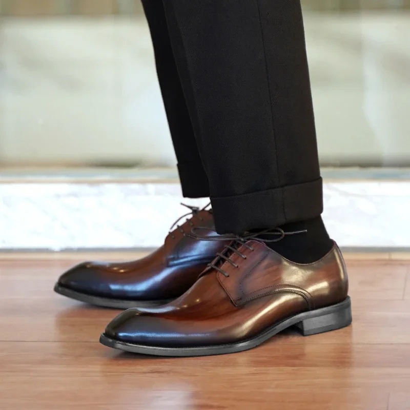 Big Size 3848 Handcrafted Mens Oxford Shoes Black Brown PU Leather Square Toe Dress Shoes Classic Business Formal Man Shoes 251103 - view 4