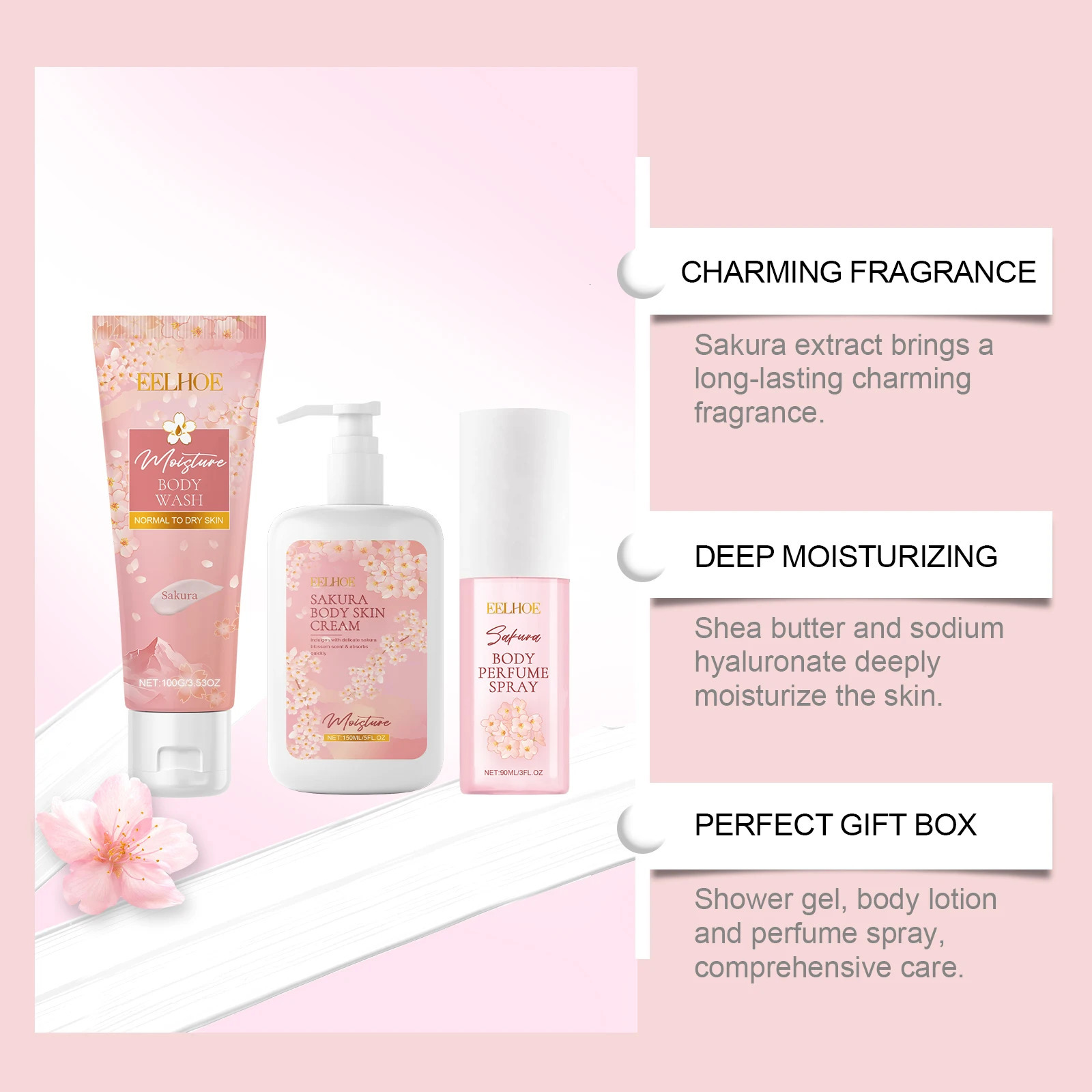 Sakura Body Care Set Gentle Cleansing Hydrating Nourishing Skincare for Dry Skin Floral Fragrance Gift for Wome 251030