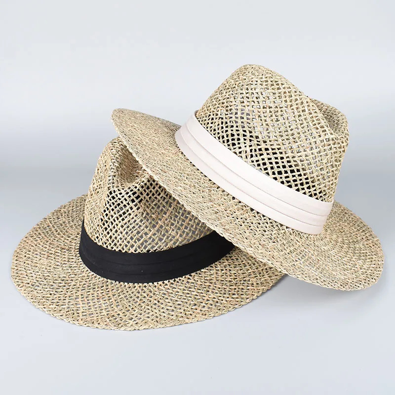 100% Natural Grass Straw Hat Women 2025 Summer Sun Protection Beach Sun Hat Wide Brim Panama Sunhat Travel Jazz Caps 250326