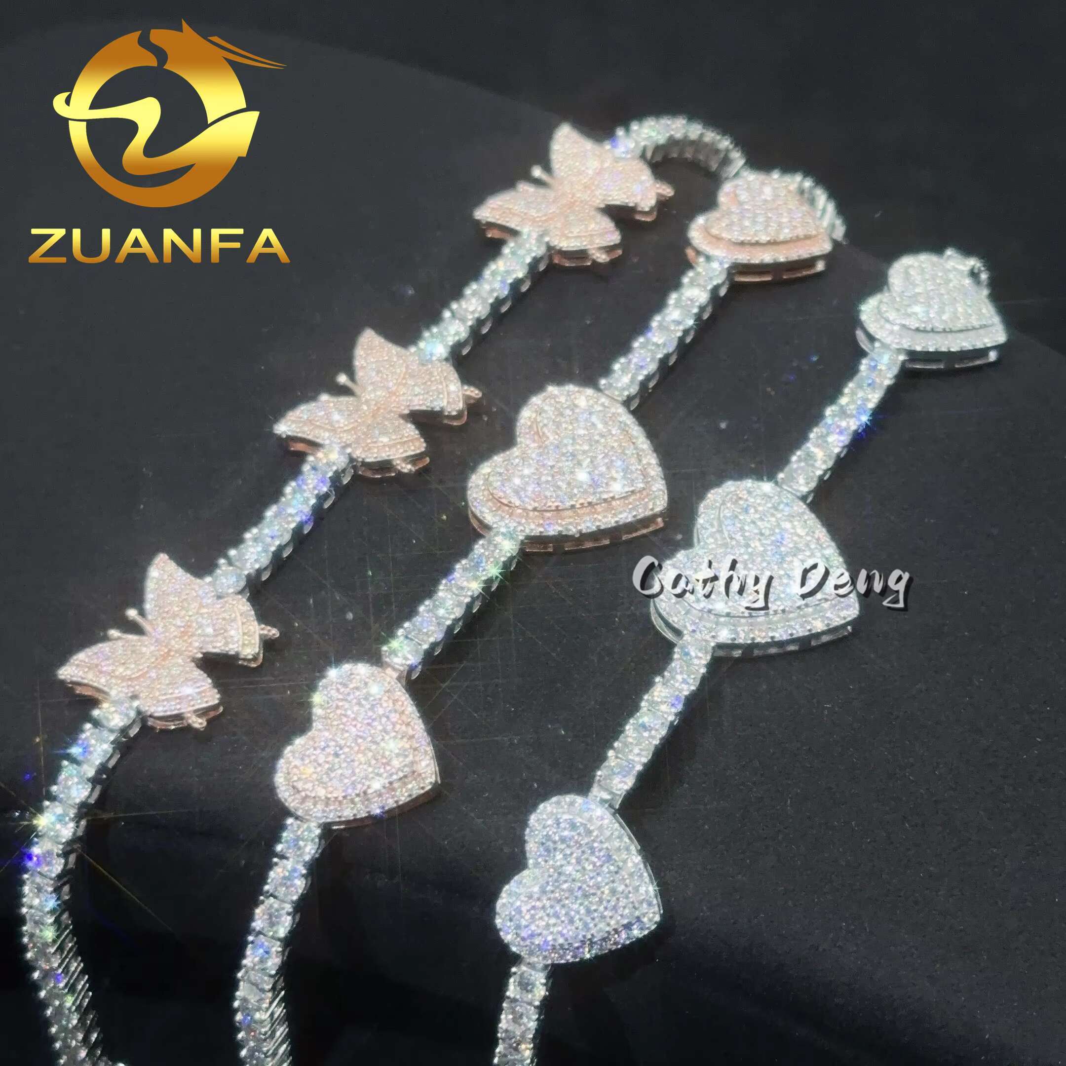 Designer designedIced Out Jewelry 3mm Moissanite Tennis Bracelet Heart Butterfly 925 Hip Hop Silver Bracelet VVS Moissanite Tennis Chain heart bracele