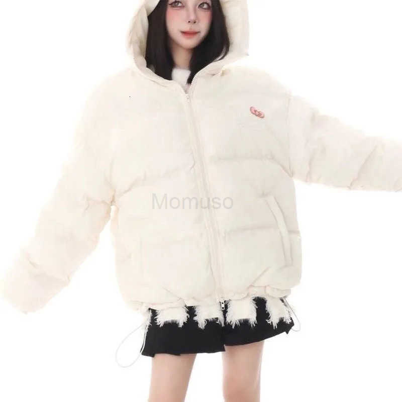 Sanrio Hello Kittys Women Down Jacket Sanrioed Winter Thickened Cotton-Padded Jacket Girls Student Hooded Coat Tops Warm Cotton Clothes H251104